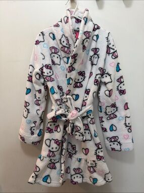 Hello Kitty White Plush Kids Robe with Pink & Blue Accents